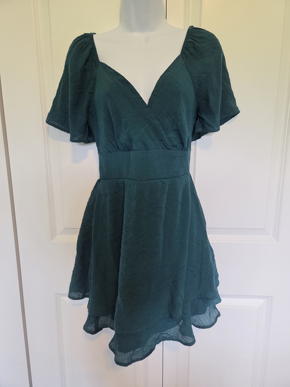 As U Wish Teal Short Flutter Sleeve Mini Dress
